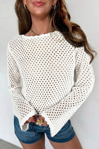 Crochet Open Knit Scallop Trim Sweater