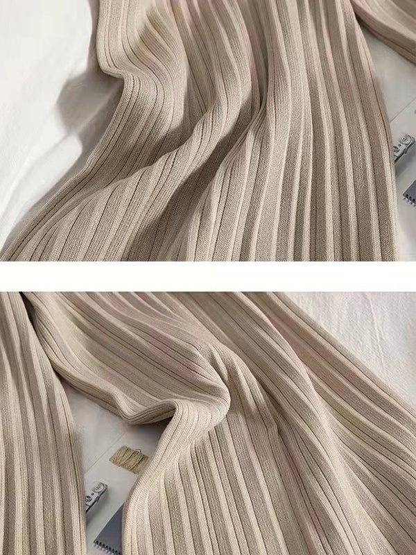 Loose Knitting Raglan Sleeve Solid Color V-Neck Sweater Top + Pants Two Pieces Set