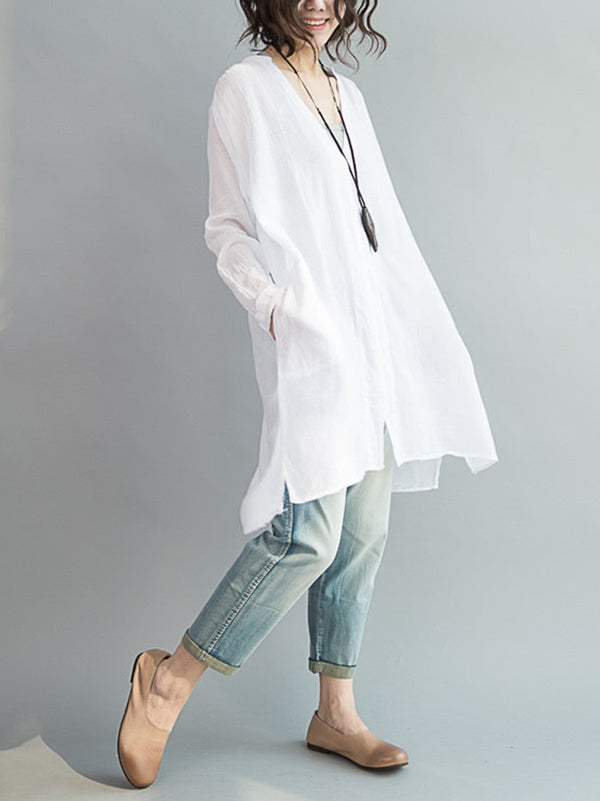 Original Solide Sonnenschutz-Bluse mit V-Ausschnitt 