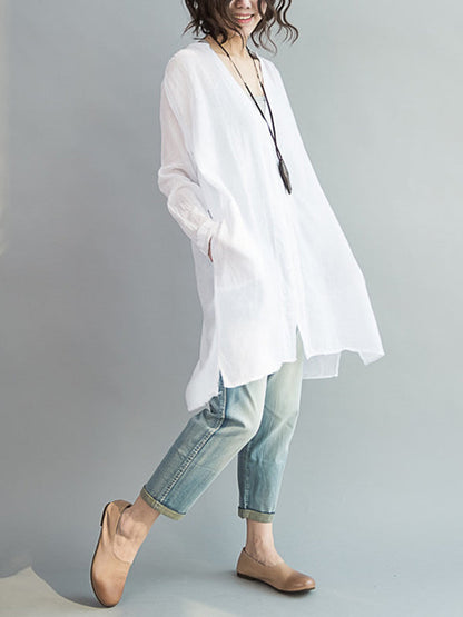 Original Solide Sonnenschutz-Bluse mit V-Ausschnitt 