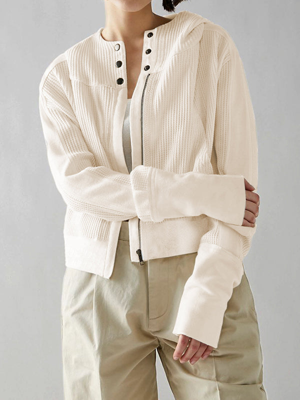 Veste à capuche, manches longues, poches boutonnées, fermeture éclair fendue, vêtements d'extérieur à capuche 