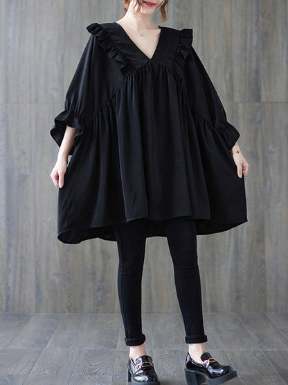Loose Ruffle Sleeves Ruffled Solid Color Peter Pan Collar Blouses&Shirts Tops