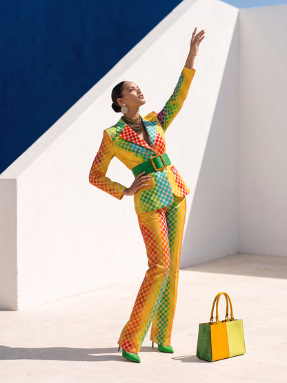 Polka-Dot Pockets Gradient Contrast Color Colorful Wide Leg Loose Trousers Suit Pants