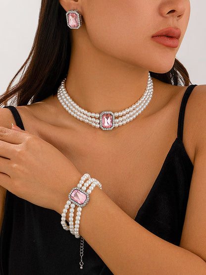 Geometric Layered Rhine Stones Bracelet Accessories + Necklaces Accessories + Earrings Accessories