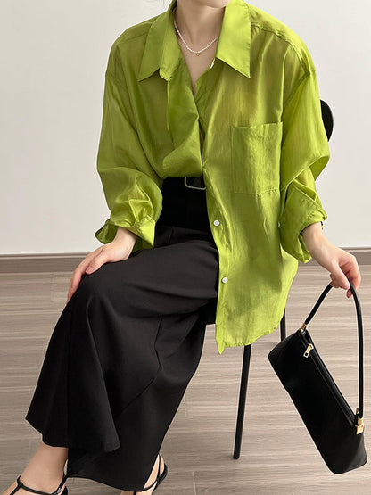 Irregular Clipping Long Sleeves Solid Color Lapel Blouses&Shirts Tops