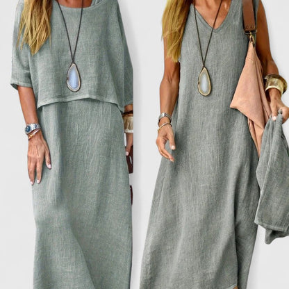 Lea | Women's Two-Piece Set Maxi Dress & Short Sleeve Top