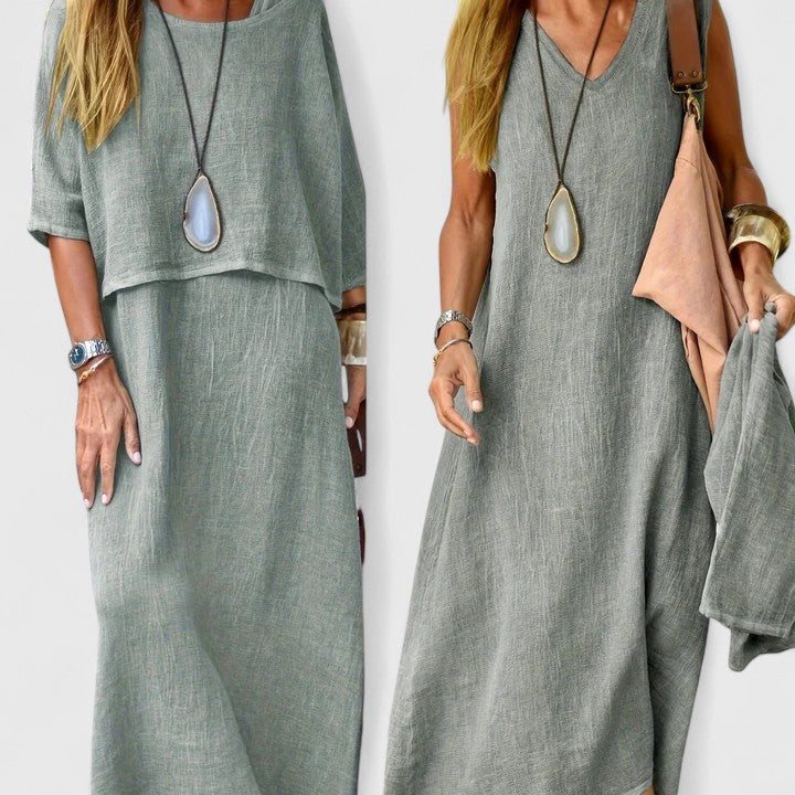 Lea | Women's Two-Piece Set Maxi Dress & Short Sleeve Top