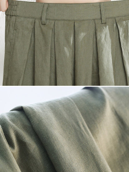 Lockere, einfarbige Hose aus Ramie-Baumwolle mit weitem Bein in 5 Farben 