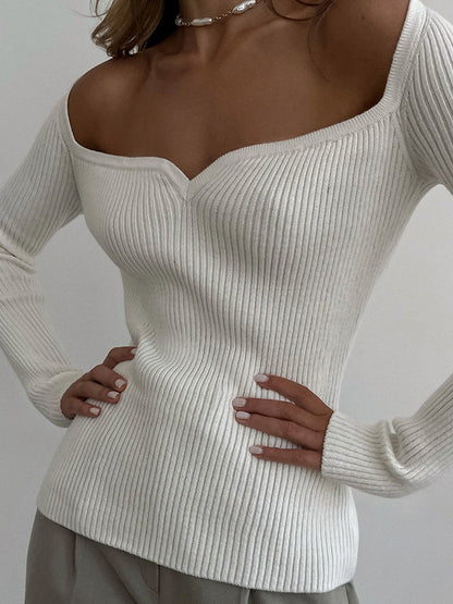Urban Skinny Solid Color Square-Neck Sweater Tops