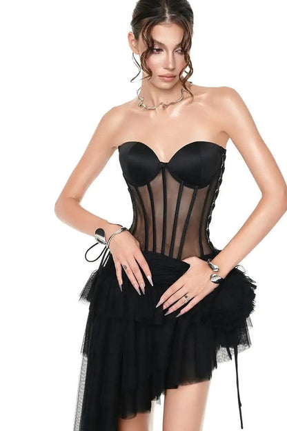 Corset Top & Irregular Mesh Skirt