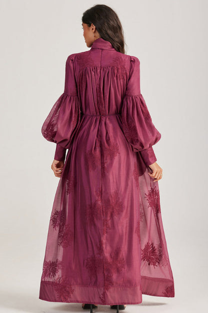 Embroidered Lace-Up Maxi Dress