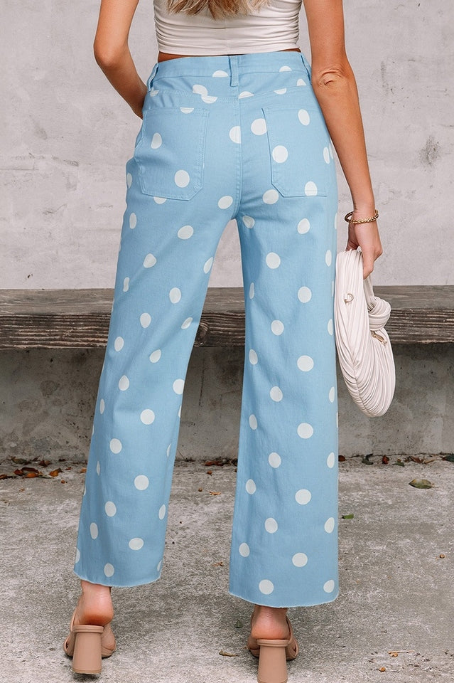 Polka Dot Wide-Leg Cropped Pants