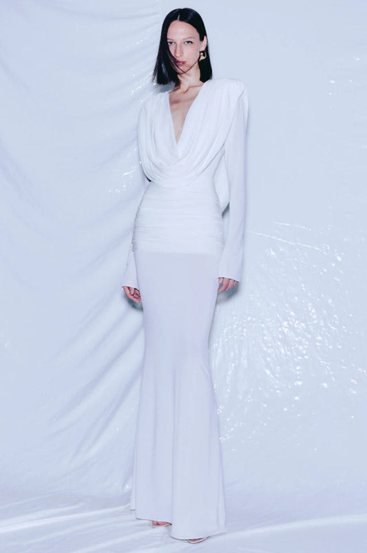 Draped Cowl Neck Maxi Dress