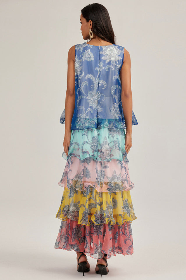 Cynthia Printed Tiered Ruffle Maxi Dress