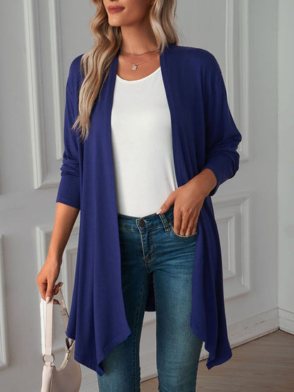 Vêtements d'extérieur amples à manches longues et col affirmé de couleur unie 