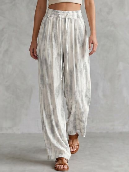 High Waisted Wide Leg Contrast Color Drawstring Elasticity Pockets Pants Trousers