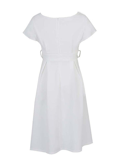 Einfarbige Midikleider mit Schleife und V-Ausschnitt 