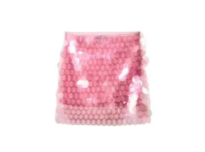 Women Sequin Mini Skirt | Low Rise Bodycon Skirt Pink