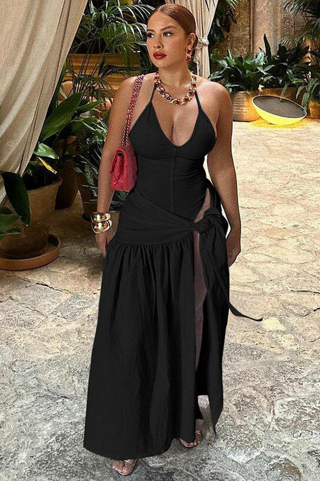 V-Neck Bodysuit Wrap Skirt Set