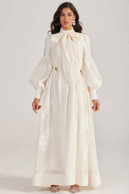 Embroidered Lace-Up Maxi Dress