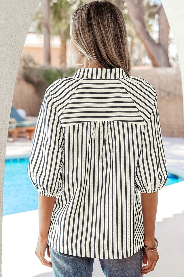 Stripe Floral Embroidered Blouse