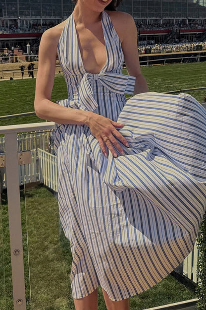 Mackenna Stripe Halter Smock Back Dress