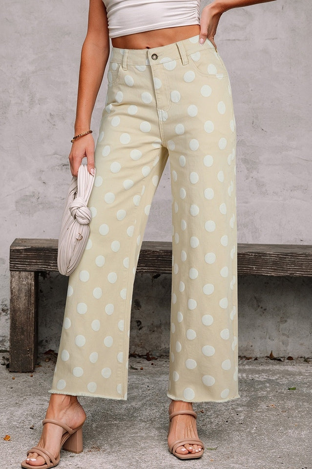 Polka Dot Wide-Leg Cropped Pants