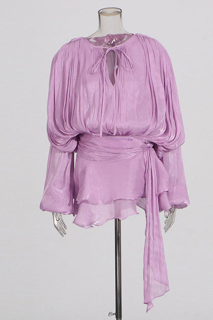 Beryl Pleated Ruffle Hem Mini Dress