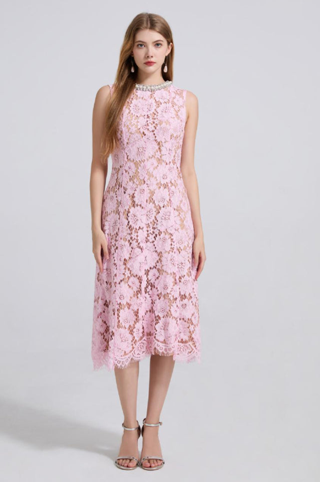 Ariana Floral Lace Sleeveless Midi Dress