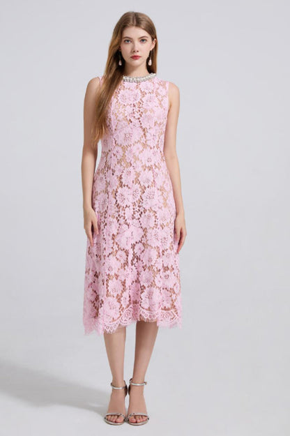 Ariana Floral Lace Sleeveless Midi Dress