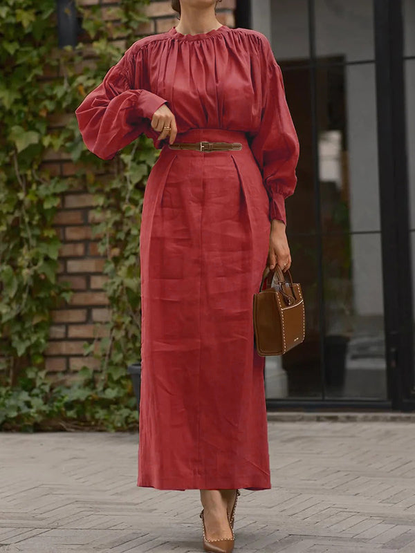 Loose Pleated Solid Color Split-Joint Skirts