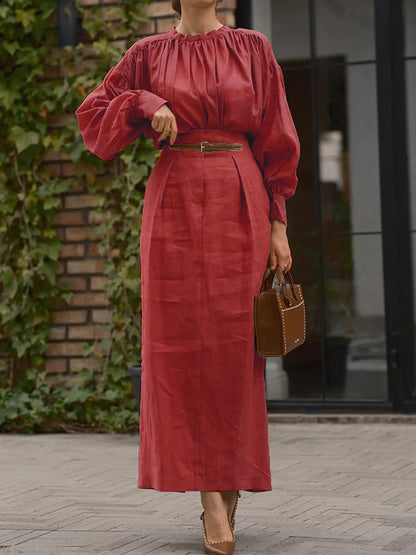 Loose Pleated Solid Color Split-Joint Skirts