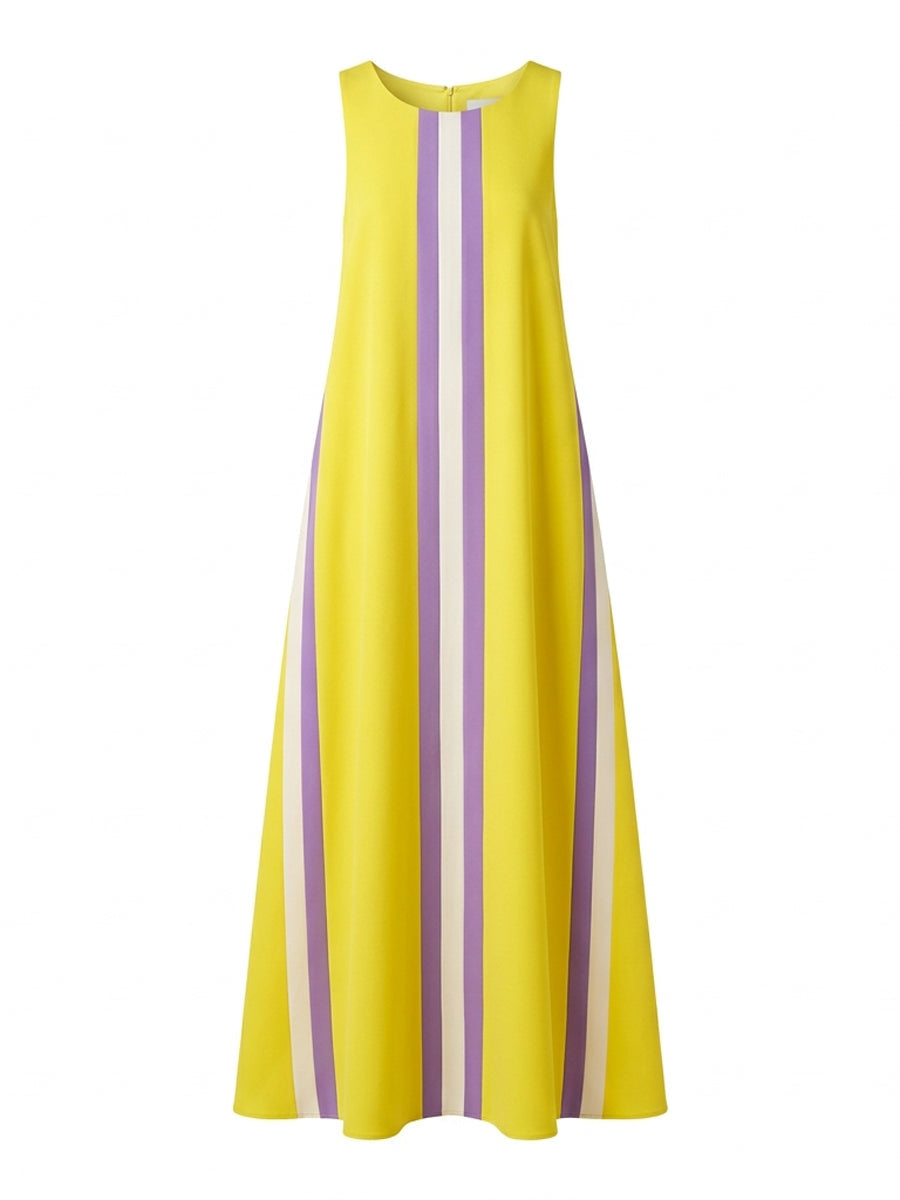 A-Line Loose Pockets Striped Round-Neck Maxi Dresses
