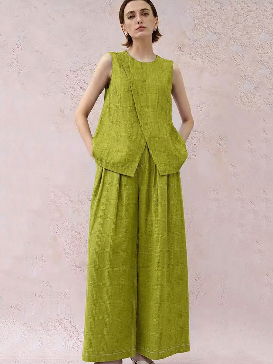Loose Sleeveless Asymmetric Solid Color Round-Neck Blouses&Shirts Tops