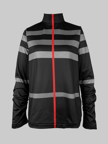 Long Sleeves Loose Striped High Neck T-Shirts Tops