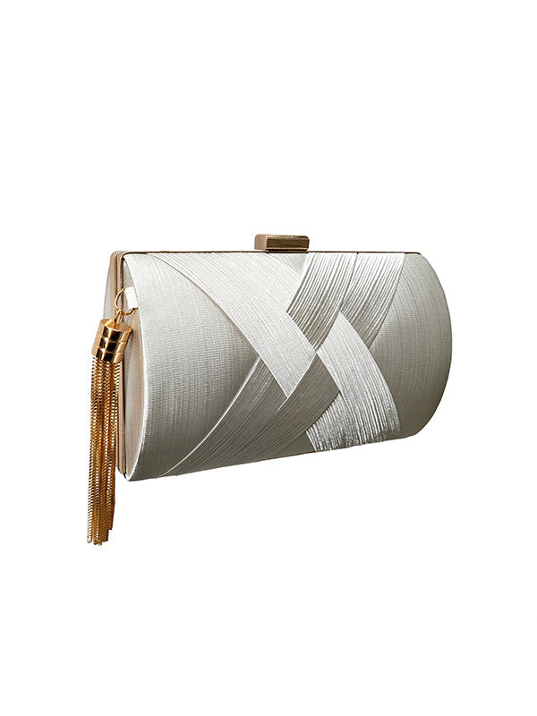 Sacs à main de banquet à pompons de couleur contrastée avec chaînes 