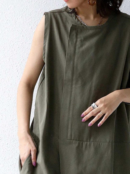 Casual Solid Color Round-Neck Sleeveless Wide Leg Jumpsuits