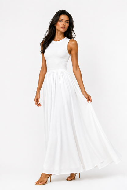AKASYA Monaco Maxi Dress – Sleeveless Fit & Flare Textured Maxi Dress
