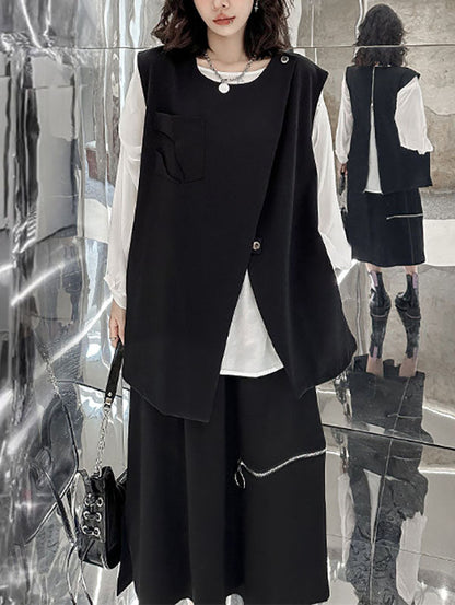 Débardeur ample sans manches à col rond et fermeture éclair asymétrique 