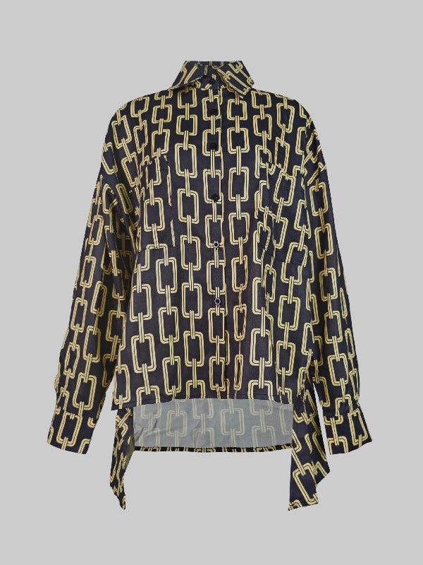 High-Low Long Sleeves Printed Split-Joint Blouses