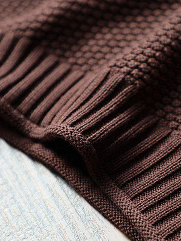 Casual Loose Long Sleeves Solid Color High-Neck Sweater Tops