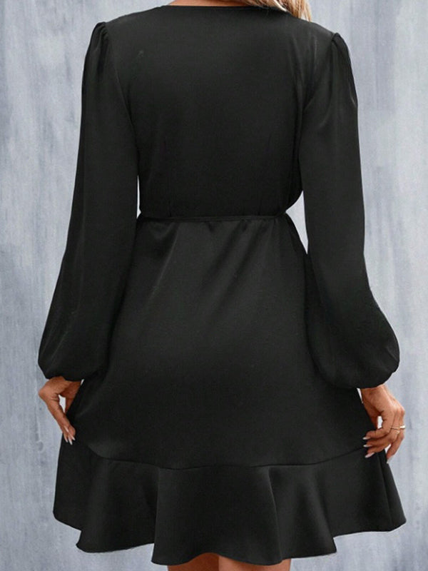 Mini-robes taille haute, plissées, élastiques, couleur unie, fendues, nouées, col en V 