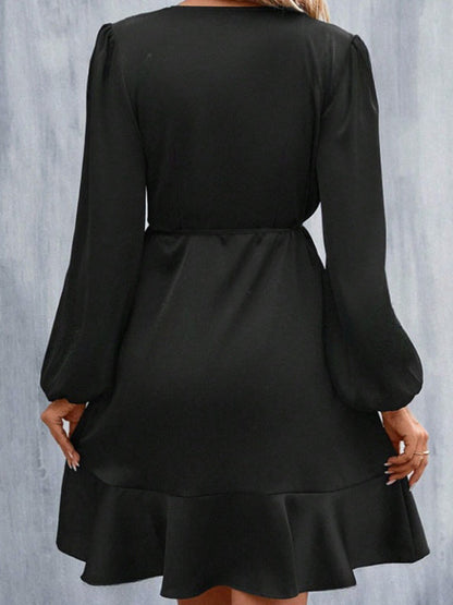 Mini-robes taille haute, plissées, élastiques, couleur unie, fendues, nouées, col en V 