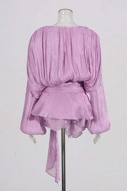 Beryl Pleated Ruffle Hem Mini Dress