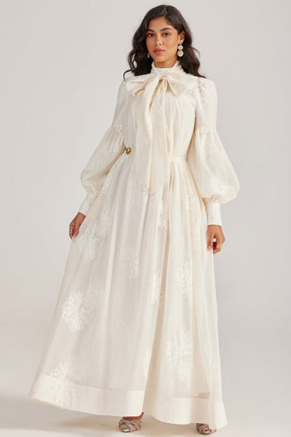 Embroidered Lace-Up Maxi Dress