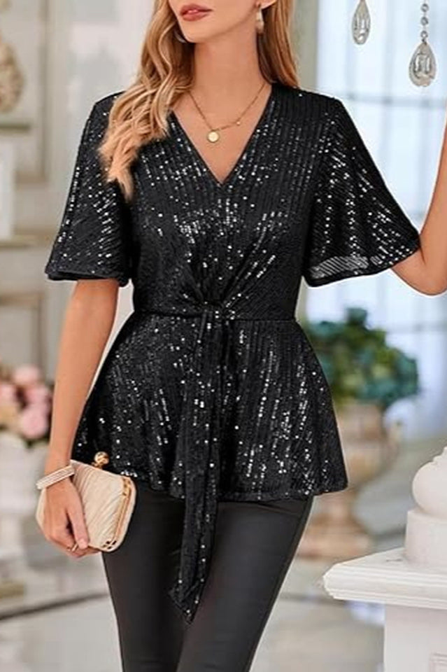 GRACE KARIN Sequin Ruffle Top 4#