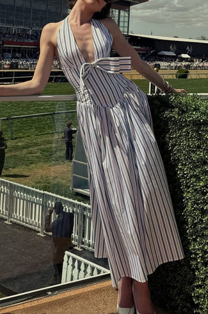 Mackenna Stripe Halter Smock Back Dress