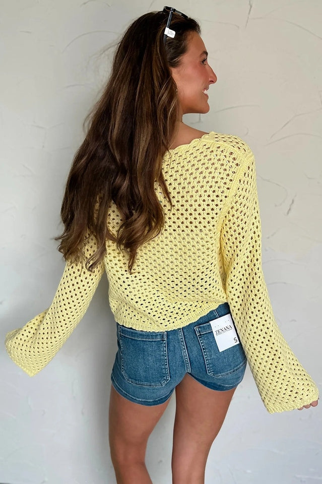 Crochet Open Knit Scallop Trim Sweater