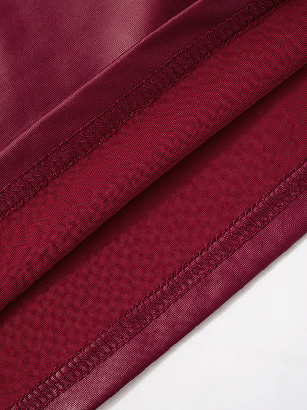 Skinny Sleeveless Shiny Solid Color Split-Joint Spaghetti-Neck Vest Top