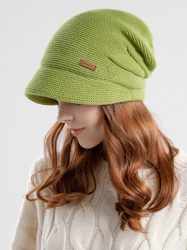 Flat Brim Solid Color Split-Joint Hats Knitted Hats